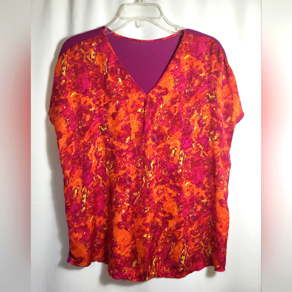 Orange and purple v-neck super soft top women's M  #1733